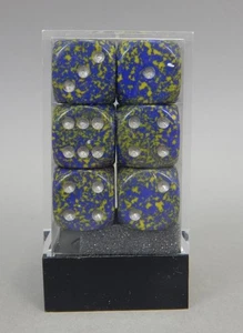 Chessex speckled blue yellow 12pc D6 dice block OOP - Picture 1 of 2