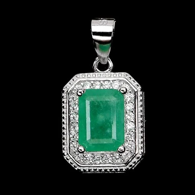Colgante de plata de ley 925 octágono esmeralda 7x5 mm joyas de piedras preciosas naturales Foto 1 de 4