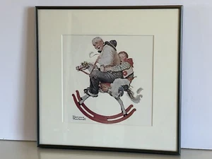 Vintage Norman Rockwell Custom Framed “Gramps on Rocking Horse” 13” x 14” - Picture 1 of 17