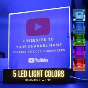 YouTube Play Button Acrylic Plaque, Personalized Custom Gift For Youtuber, LED - Picture 1 of 11