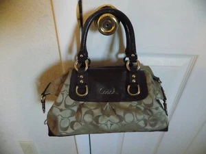 Coach F15443 Signature Ashley borsa a mano in raso borsa cachi marrone ottime condizioni - Foto 1 di 4