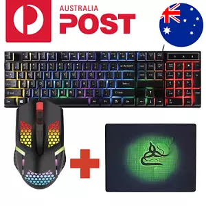 Wired Ergonomic Gaming Keyboard Mouse Mousepad Combo LED Backlight for PC Laptop - Picture 1 of 18