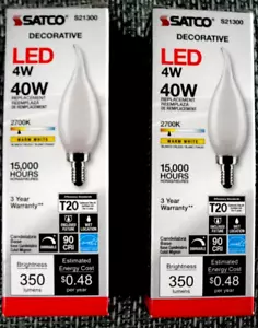 2 LED Chandelier Bulb B11 Candelabra E12 Base 4W 40W Clear 2700K Warm White - Picture 1 of 5