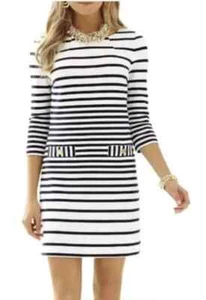 Lilly Pulitzer Charlene 3/4 Sleeve Knit Navy Stripe A-Line Shift Dress Women's S - Picture 1 of 5