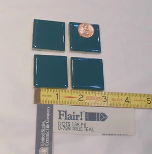 4 pcs.  True Teal:  Glossy Ceramic Tiles 1-3/8" Insert Dots...United States Tile - Picture 1 of 9