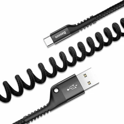 Baseus retrátil USB-C tipo C cabo de carga enrolado para Samsung Huawei Xiaomi - Imagem 1 de 4
