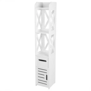 2Pcs White Wooden Bathroom Cabinet Shelf Cupboard Bathroom Storage Rack - Picture 1 of 12