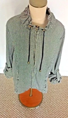 CHAQUETA AMX MUJER Pin Rayas Gris y Blanco Ajustado Cremallera Frontal Talla Grande  Foto 1 de 4