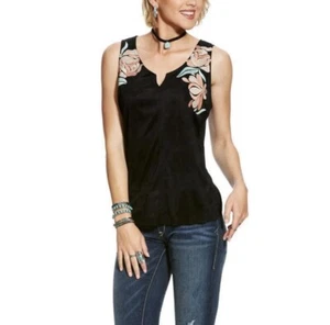 Ariat Tank Top Damen XXL schwarz Zwei-Wege Crushed Samt bestickt Kerbausschnitt - Bild 1 von 15