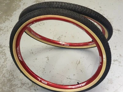 (PAIR OF) DMR Moto DJ Tyres (BLACK/SKIN) 26" x 2.2 Wire Bead Mountain Bike Tyre - Image 1 of 4