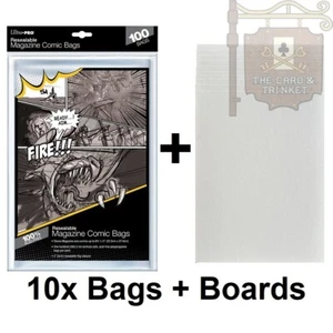 Ultra PRO 10 x Resealable Magazine Comic Size Bags + 10 x Backing Boards Bundle - Picture 1 of 7
