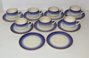 VINTAGE MAYER CHINA HAND-PAINTED "TRUE IVORY" DEMITASSE CUPS & SAUCERS (7) NOS - Picture 1 of 6