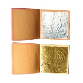 SIM GOLD LEAF 50 Feuilles Or 4 cm 24 carats et 50 Feuilles Argent 6cm Pur Alime - Photo 1/1