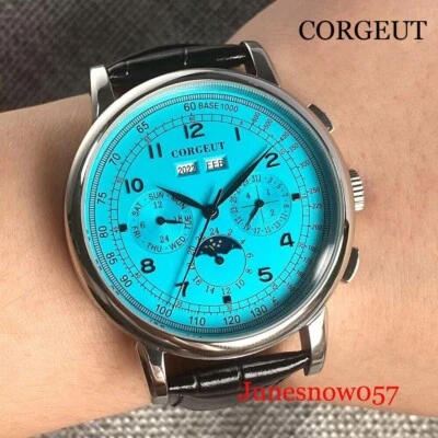 Reloj Pulsera CORGEUT 42MM Esfera Azul Automático Mes Día Noche Fase Lunar Para Hombre