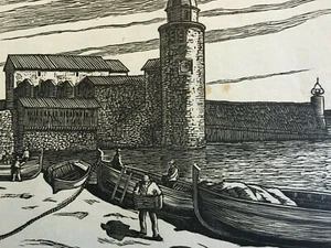 Etienne Gaudet Wood Engraved Rare View Collioure Period Art Deco Small Printing - Picture 1 of 12