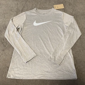 Nike Big Boys Size Large L Dri-Fit T-Shirt Kids Tee Grey Swoosh Logo Graphic - Picture 1 of 4