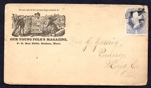 US 1870 ADVERTISING "OUR YOUNG FOLKS MAGAZINE" BOSTON, MASS. COVER TO POMEROY - Picture 1 of 2