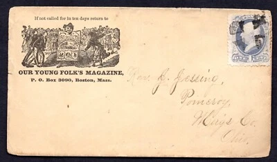 US 1870 ADVERTISING "OUR YOUNG FOLKS MAGAZINE" BOSTON, MASS. COVER TO POMEROY - Image 1 of 2