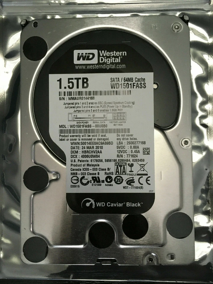 WD Black 1.5 TB Hard Drive HDD 3.5" SATA 6Gb/s 64MB Cache 7200RPM WD1501FASS - Image 1 of 1