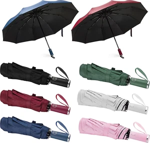 6 Pcs Windproof Travel Umbrellas 10 Ribs Auto Open & Close Collapsible Folding C - Picture 1 of 7