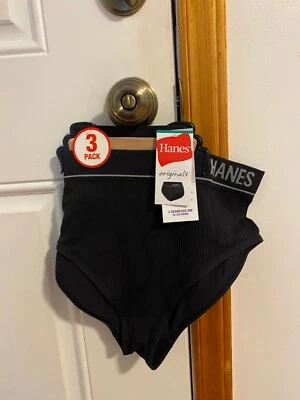 NEW WOMEN'S SIZE LARGE HANES ORIGINALS SEAMLESS RIB HI-LEG BIKINI UNDERWEAR 3-PK - Image 1 of 4
