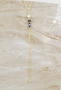 Gold Plated 925 Sterling Silver Necklace 18+2" Lab Opal Iolite CZ SN1588 - Picture 1 of 10