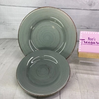 Juego de 2 platos de cena y ensalada Tag Ltd SONOMA PIZARRA AZUL borde marrón rústico Ironstone Foto 1 de 4