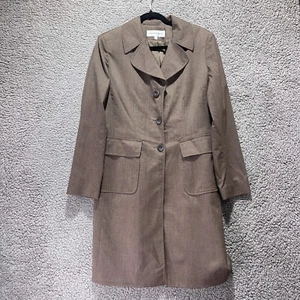 Jones New York Size 10 Long Brown Trench Coat Overcoat Jacket Classic Style - Picture 1 of 10