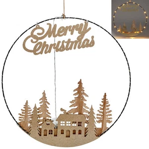 Hanging Circle 20 Warm White LED Lights Hoop Merry Christmas Decor Ornament 40cm - Picture 1 of 12