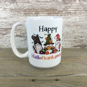 Happy HalloThanksMas Gnome Trio 15 oz Ceramic Mug Halloween, Thanksgiving, and C - Picture 1 of 3