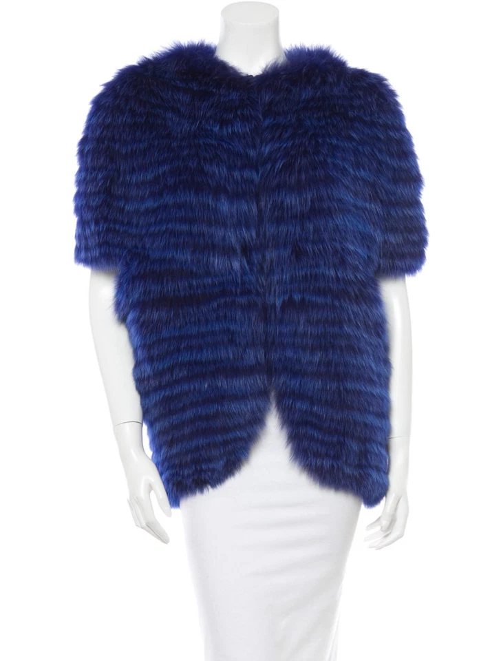 EXQUISITE J. MENDEL FOX INDIGO BLUE Short Sleeve FUR Coat Jacket S Medium - Image 1 of 4