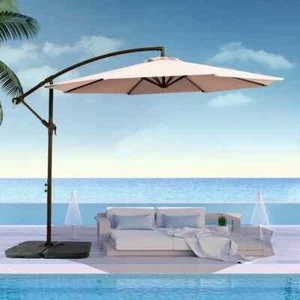 10 FT Patio Hanging Umbrella Outdoor Market Umbrella Shade Cantilever with Base - Picture 1 of 10