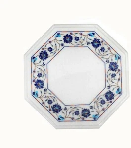 12" Marble semi precious stones lapis floral Inlay art table top home decor - Picture 1 of 3