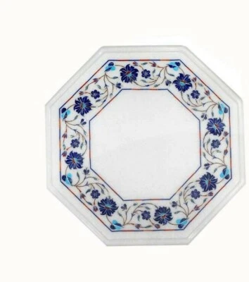 12" Marble semi precious stones lapis floral Inlay art table top home decor - Image 1 of 3