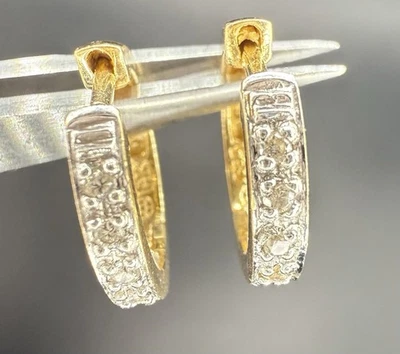 Pendientes Huggie de diamantes de oro amarillo de 14K 0,15 TCW aros redondos sólidos joyería fina Foto 1 de 4