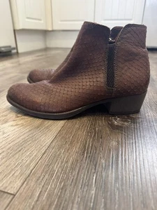 Tamaris women brown leather chelsea bootie ankle boots block heel size uk 5.5 - Picture 1 of 8