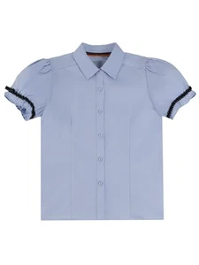 Smith's American Girls' Trimmed Blouse Color: blue Size: 4 - Picture 1 of 2