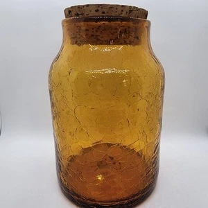 Crackle Glass Amber Lidded Jar Cork Stopper - Picture 1 of 9