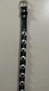 Black Leather Silver Concho Belt Cowboy Cowgirl Southwestern Size 40 Made USA - Imagen 1 de 7