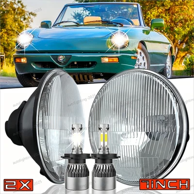 Pair 7 Inch Round LED Headlights Halo DRL Fit Alfa Romeo Spider 1988-1994 DeSoto - Image 1 of 4