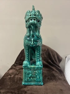Vintage Foo Dog Statue Turquoise Color 18” Tall  - Picture 1 of 8