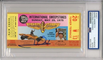 1975 Indy Indianapolis 500 Ticket Signed Mario Andretti PSA DNA COA Autograph F1 - Image 1 of 2
