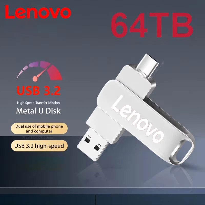 Lenovo 64TB USB 3.2 Flash Drive 16TB Type-C 2 in 1 High Speed Metal Pen Drive AU - image 1 of 4