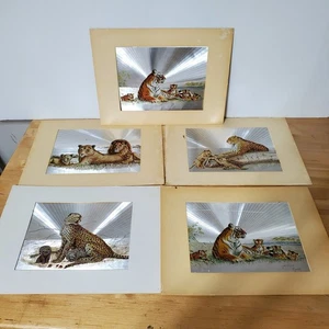 Vintage Lot 5 Josephine Marsh Foil Art Print Tiger and Cubs 6X8 Read - Bild 1 von 16