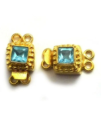 1 PC BLUE TOPAZ BOX CLASP 2 STRAND 18K GOLD PLATED 806 MDH-3533 - Image 1 of 3