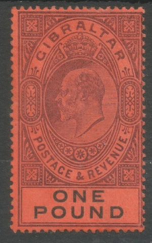 GIBRALTAR SG55 THE 1903 EVII £1 dull purple & black/red fine mint cat £650 Cover