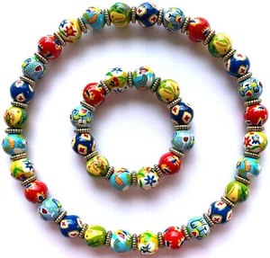 ANGELA MOORE MULTICOLOR NECKLACE & BRACELET HEART WINE VALENTINE - Picture 1 of 2