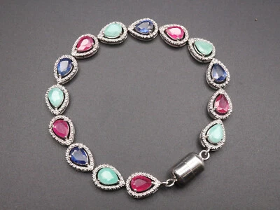 GOLDJUNGE69 * HARRY IVENS  EDELSTEIN ARMBAND SMARAGD,SAPHIR RUBIN (beh) 925er SI - Bild 1 von 4