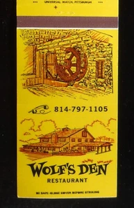 DECORACIÓN COLONIAL AUTÉNTICA Wolf's Den Restaurant Knox PA Clarion Co MB década de 1970 - Imagen 1 de 2