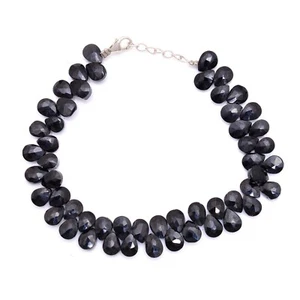 Bracelet Black Spinel Pear Shape Briolette Faceted Loose Gemstone 7'' Strand - Picture 1 of 6